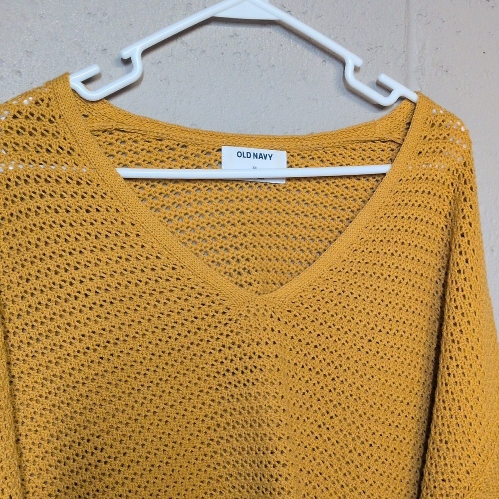 Old Navy Women’s Mustard Yellow Hollow Knit Bell Sleeve Sweater | XXL - Picture 3 of 6